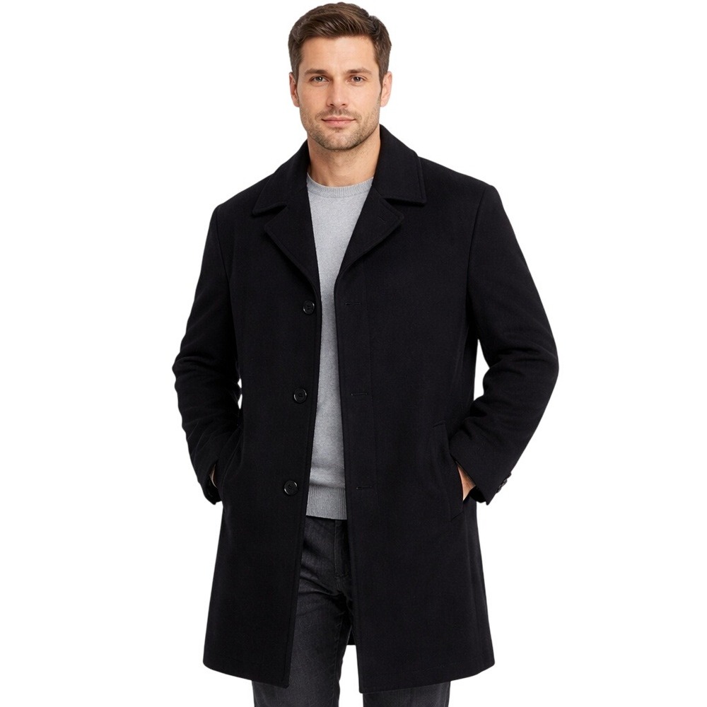 Calvin Klein Black Wool & Recycled Cashmere Blend Overcoat‎ Men's 42L